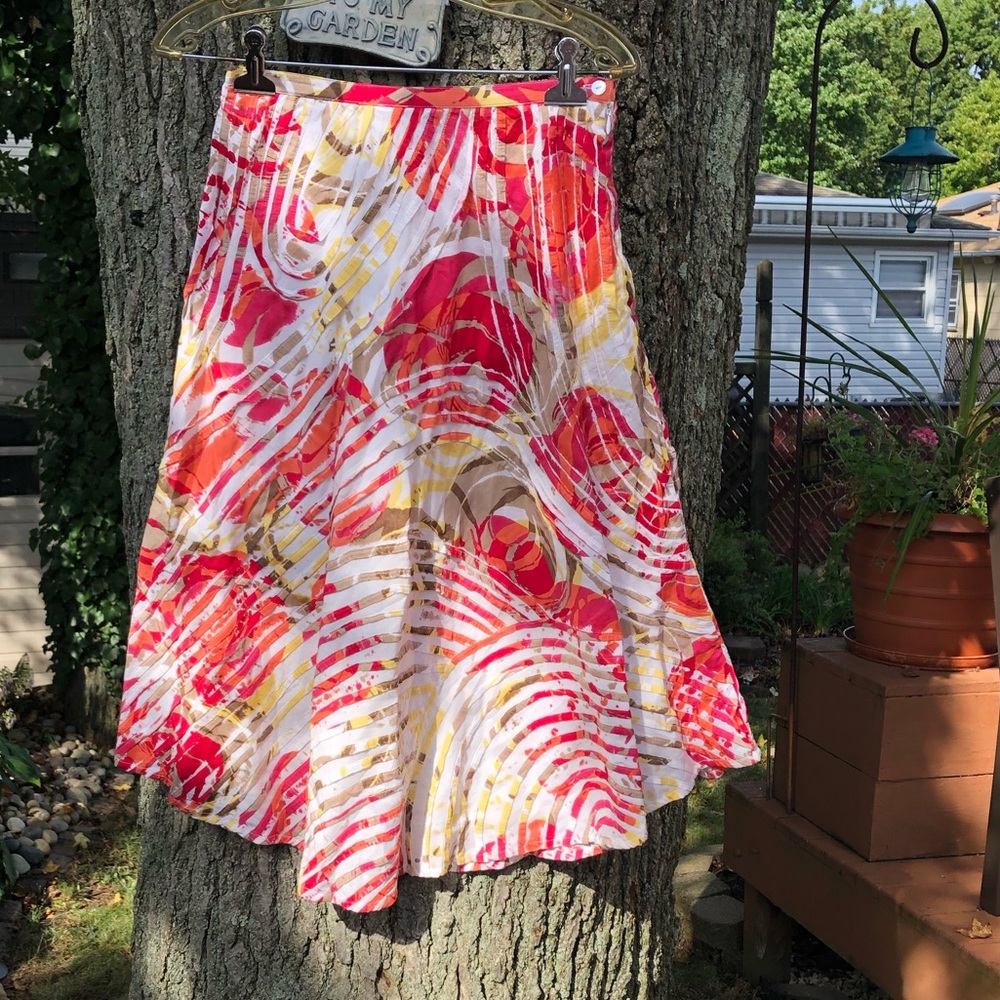 Chico’s Abstract A-Line Midi Skirt 100% Cotton Lined Size 0 Boho Resort Summer